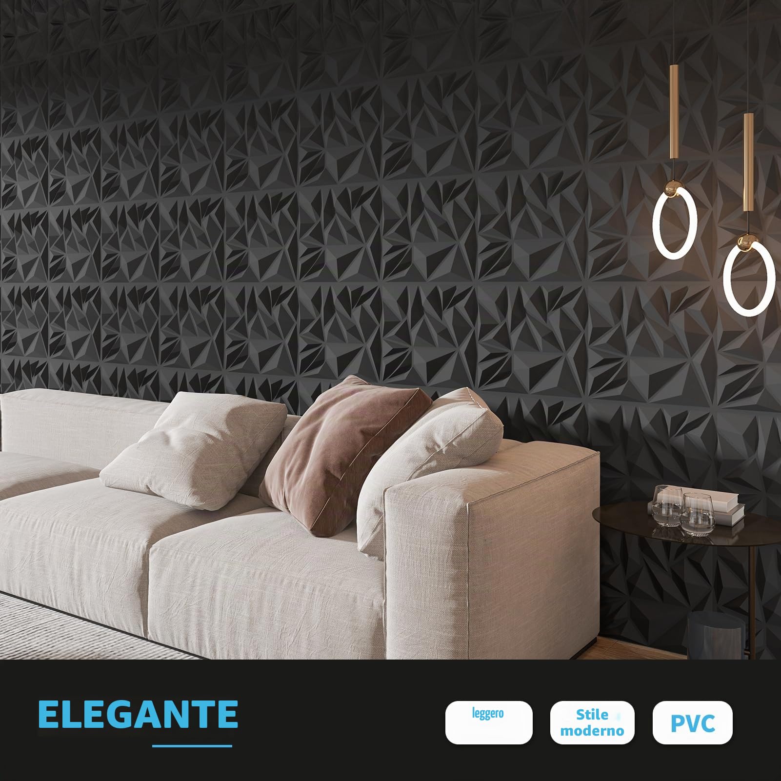 Art3d Pannelli a Muro 3D Diamante Nero