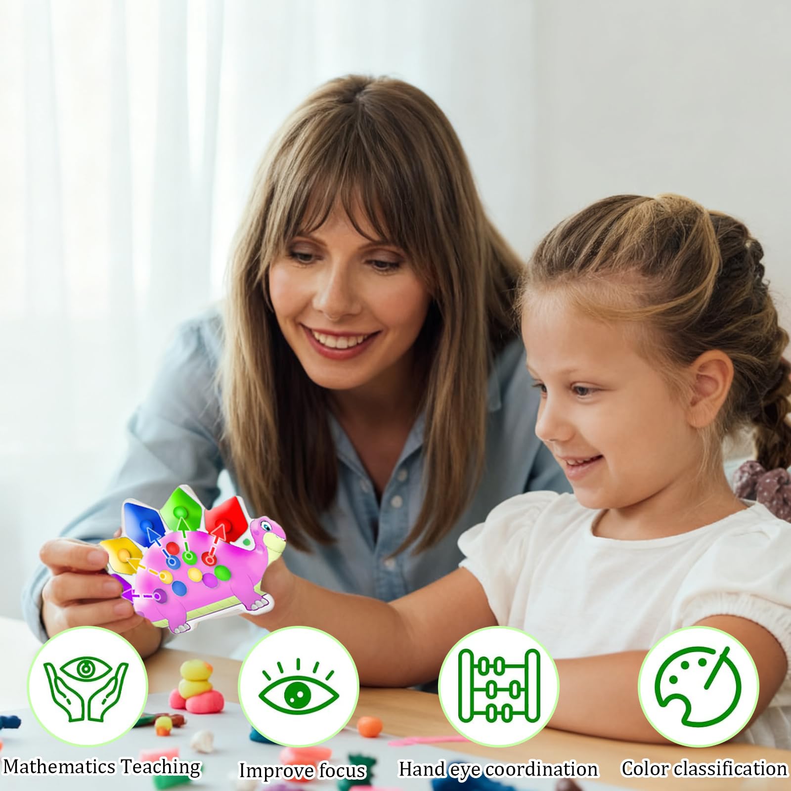 Colour Sorting Toys for Toddlers, Dinosaur Fidget Toy with Colour Matching, Sensory Toys for Fine Motor Skills, Travel Essential for Kids - Image 4