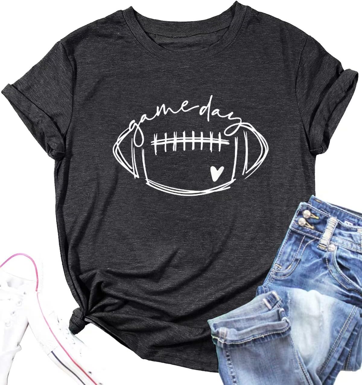 Game Day Football T Shirts Women Football Mom Tee Tops Funny Sunday Casual Short Sleeve Tee Shirts