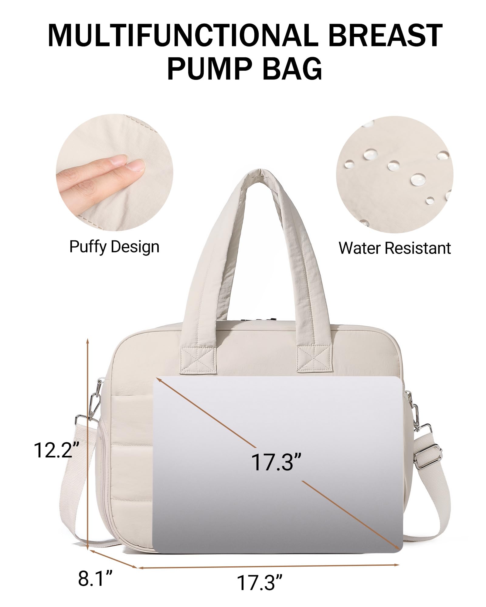 Borsa per pannolini con scomparto per tiralatte e laptop, borsa trapuntata con fasciatoio per passeggino, cinghie con fibbia, per riporre il latte materno per mamma, viaggi, lavoro