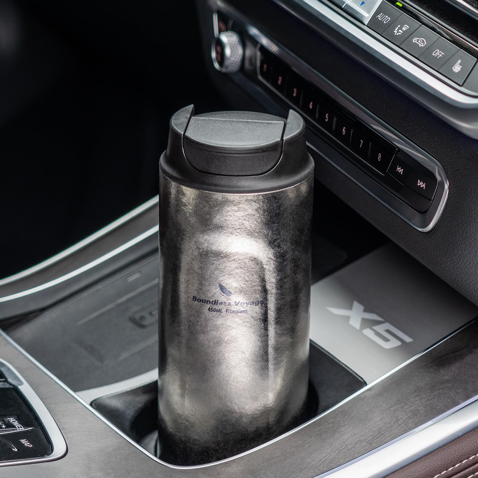 iBasingo 450ml Titan French Press Kaffeeflasche Doppelwandige Isolierte Vakuum Thermoskanne Becher Tragbare Tee Wasserflasche Outdoor Auto Reisebecher mit Deckel Ti3255D
