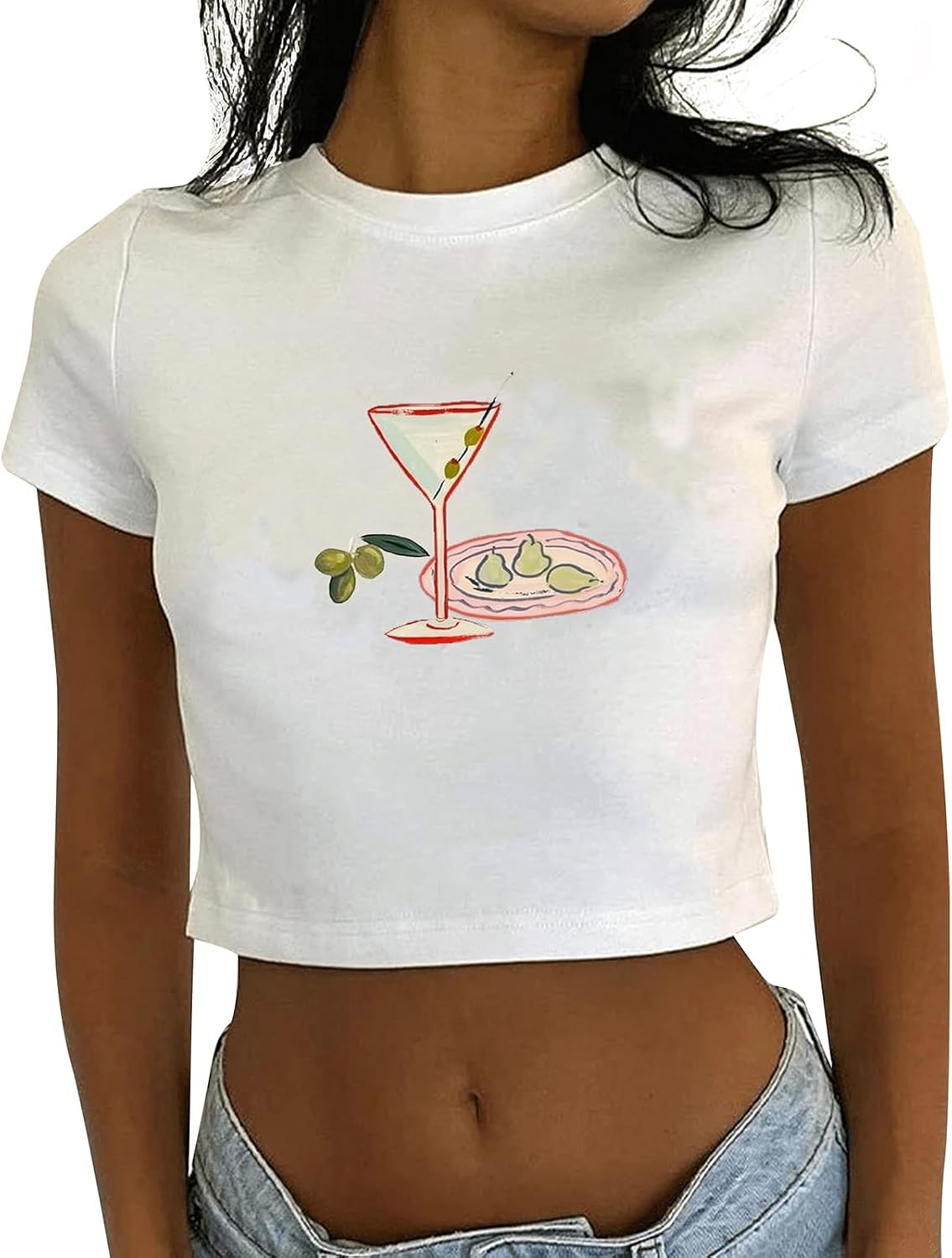 Graphic Baby Tees for Women Y2k Tops Teen Girls Fruit Print Crop Tops Coastal Summer Clothes Vintage Aesthetic T Shirt