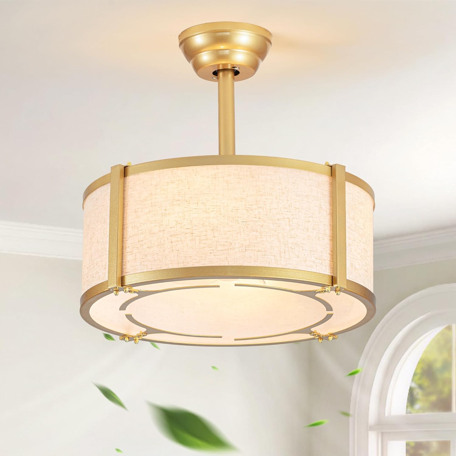 Boho Chandelier Ceiling Fan and Remote Control, Gold Fandelier Ceiling Fan with Light,Caged Ceiling Fan for Bedroom, Living Room, Nursery, Foyer (18 Inch, 6 Speed, Timing, Adjustable Height)