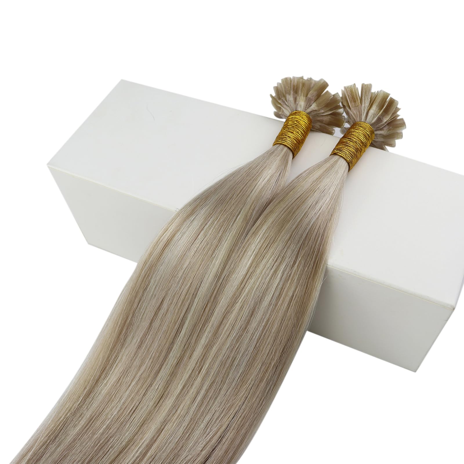 Fshine Pre Bonded Fusion Extensions de Cabello 18 Pulgadas 45CM 50g Remy Cabello Humano Rubio Ceniza Mezclado con Blanqueador Rubio Recto Extensions de Cabello Queratina Color 18P613
