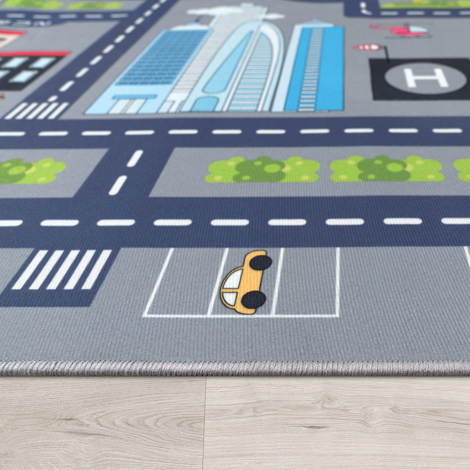 TT Home Spielteppich Kinderzimmer – Auto-Straßen-Muster, 100x200 Cm, Grau, Aus Polyester (fußbodenheizungsgeeignet)