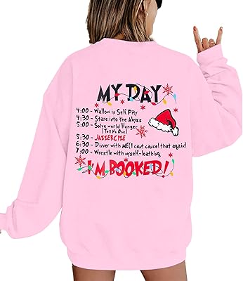 VILOVE Merry Christmas Sweatshirt Women Christmas My Christmas Day I'M Booked Hoodies Xmas Long Sleeve Sweater Blouse Top