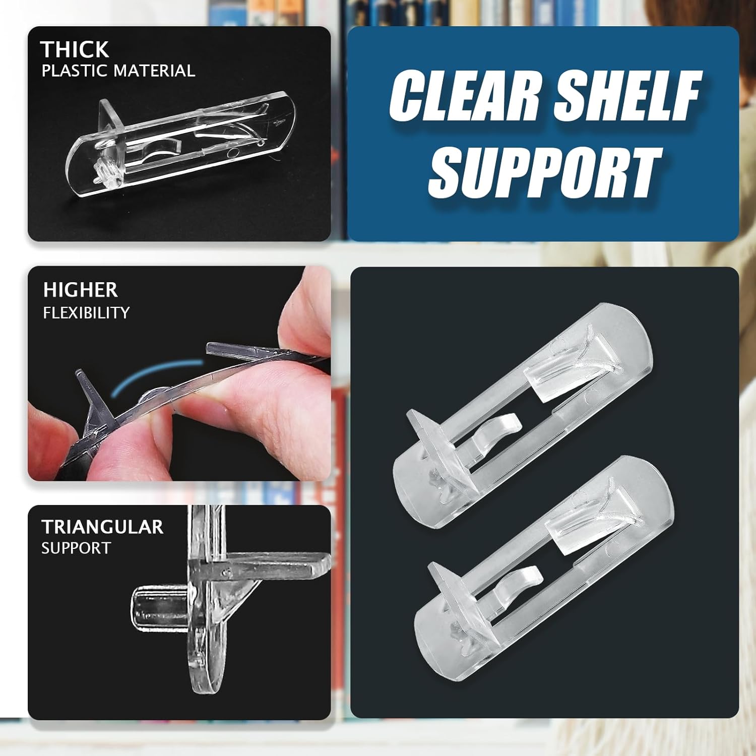 Biaungdo 12 Pcs Plastic Locking Shelf Support Pegs, 5mm Clear Cabinet Shelf Pins Self-Locking Cabinet Shelf Pegs Clips for Kitchen Furniture Bookcase Closet(Fit 5mm Diameter Hole & 3/4 Inch Shelf)