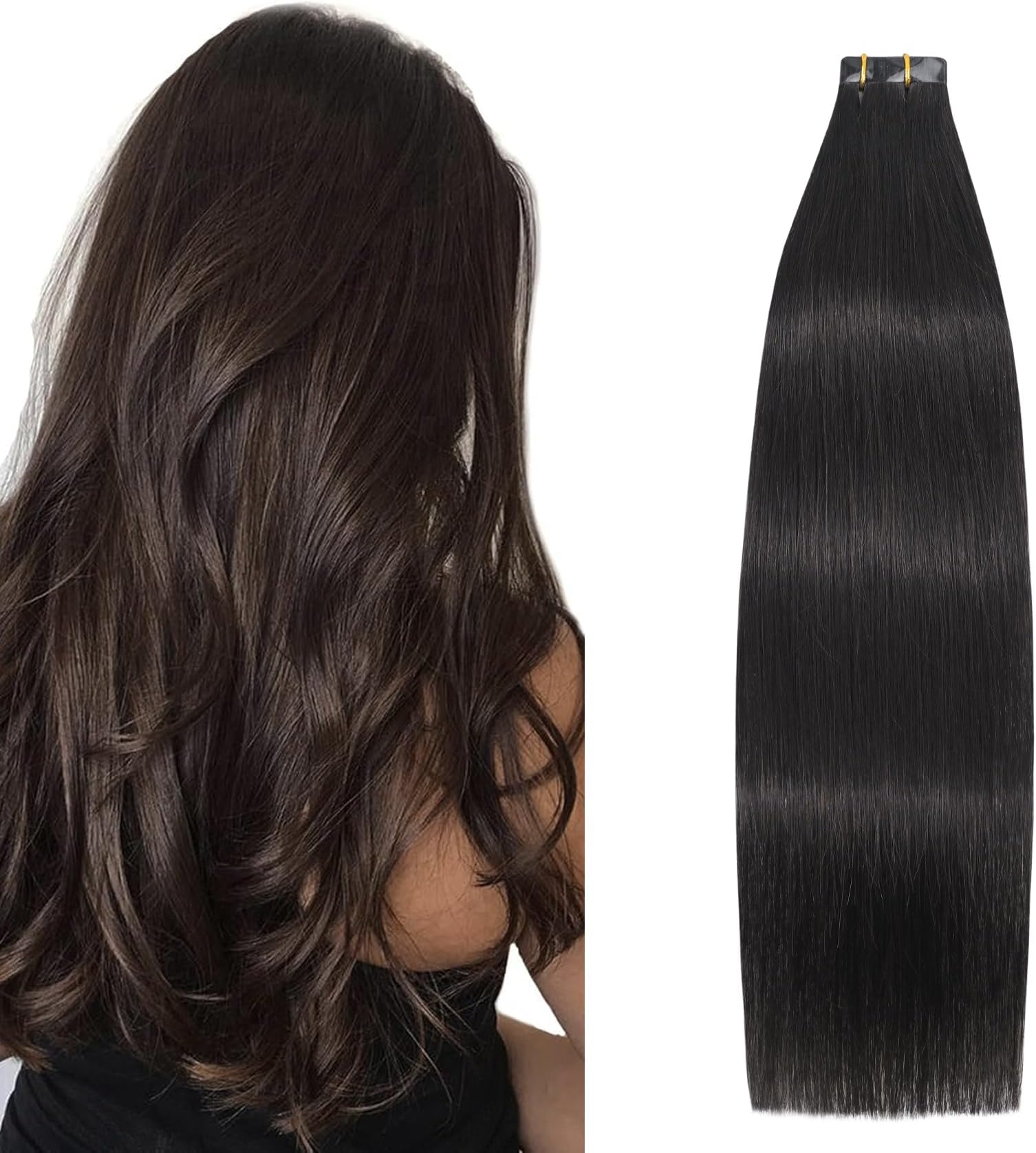 Aison Dark Brown Tape in Hair Extensions Human Hair 100% Remy Human Hair Extensions Silky Straight for Fashion Women 20 Pcs/Package(22Inch #2 60g)