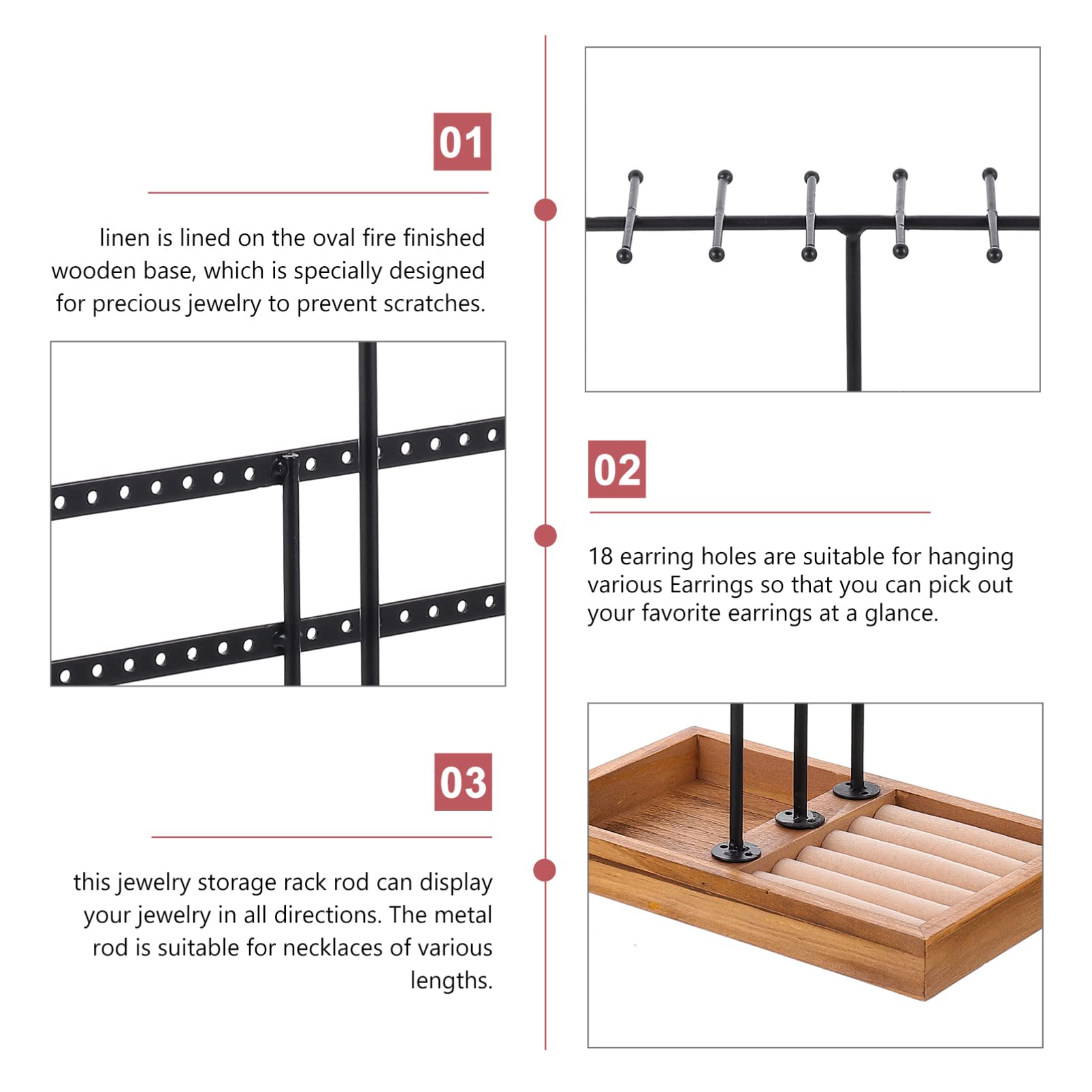 Support De Rangement Pour Boucles D'Oreilles - Présentoir à Bijoux En Bois - Pour Table Coiffeuse Maison - Noir