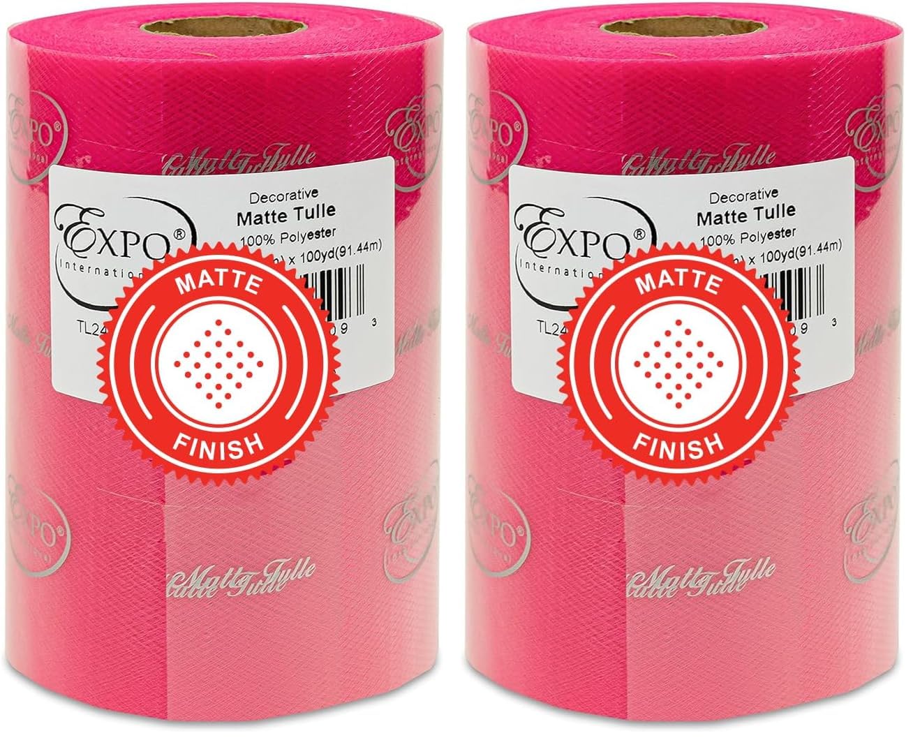 Expo International Decorative Matte Tulle, Roll/Spool of 6 Inch x 100 Yards, Polyester-Made Tulle Fabric, Matte Finish, Lightweight, Versatile, Washable, Easy-to-Use, Fuchsia (Pack of 2)