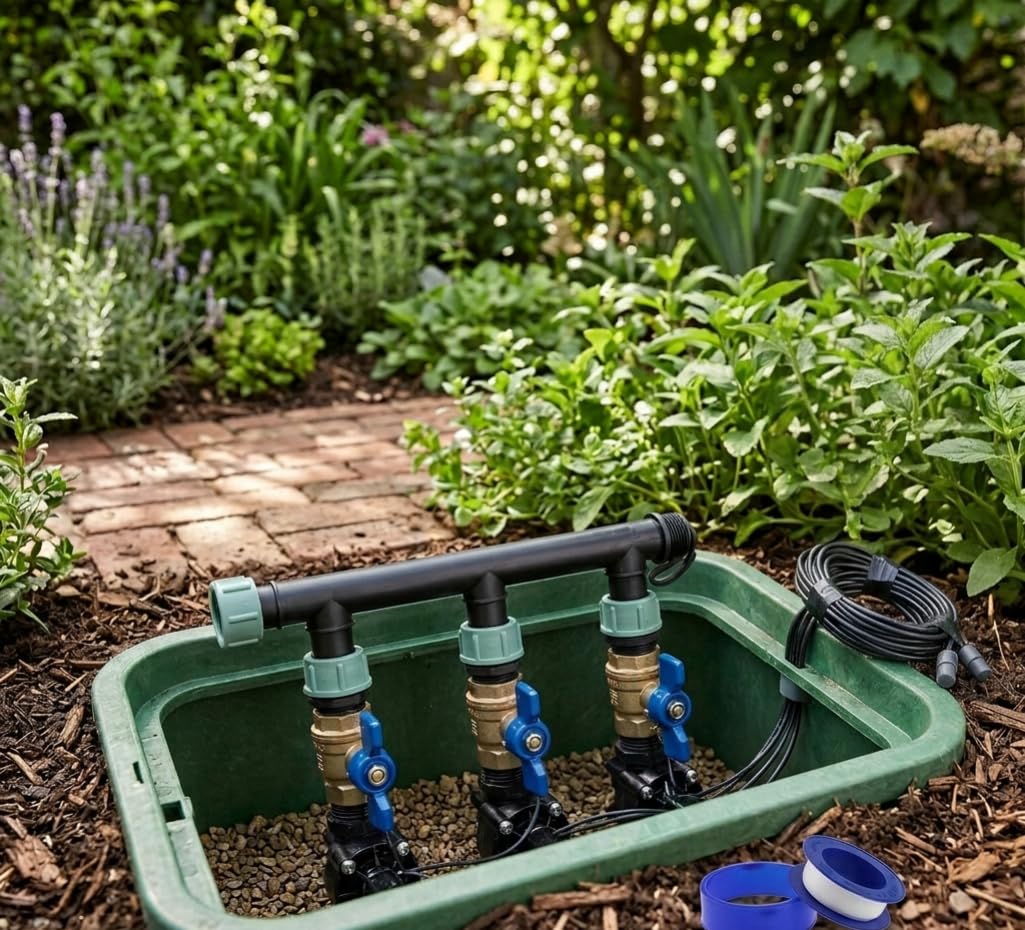 Suinga Sistema de Riego Automático para Jardín de 3 Zonas | Electroválvula HV 1" 9V | Programadores a Pilas