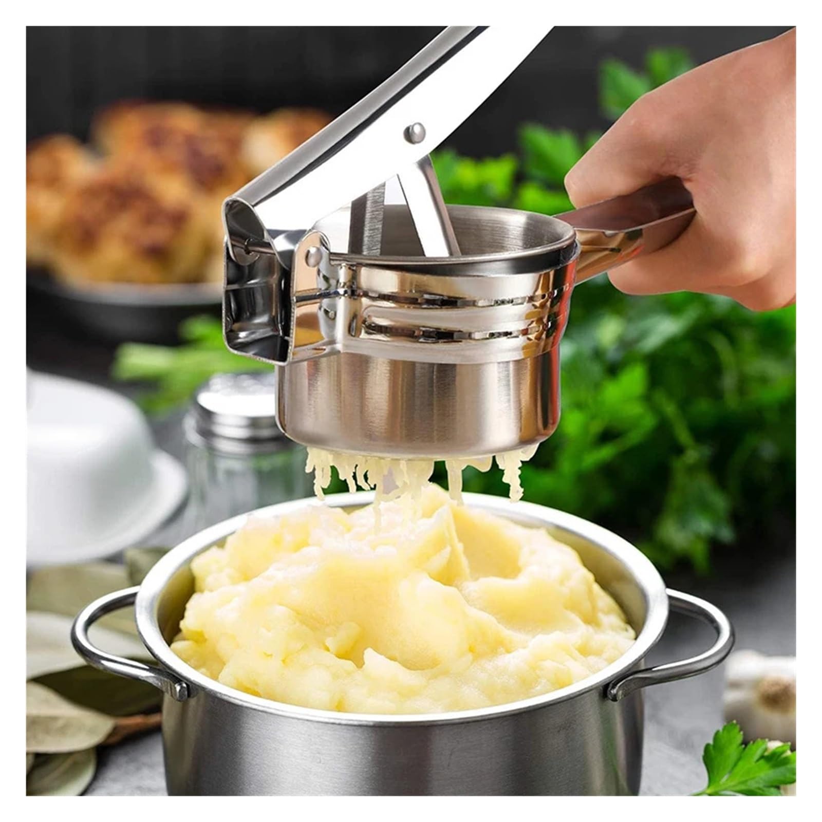 Manueller Kartoffelstampfer aus Edelstahl mit 3 austauschbaren Scheiben for Kartoffelpüree