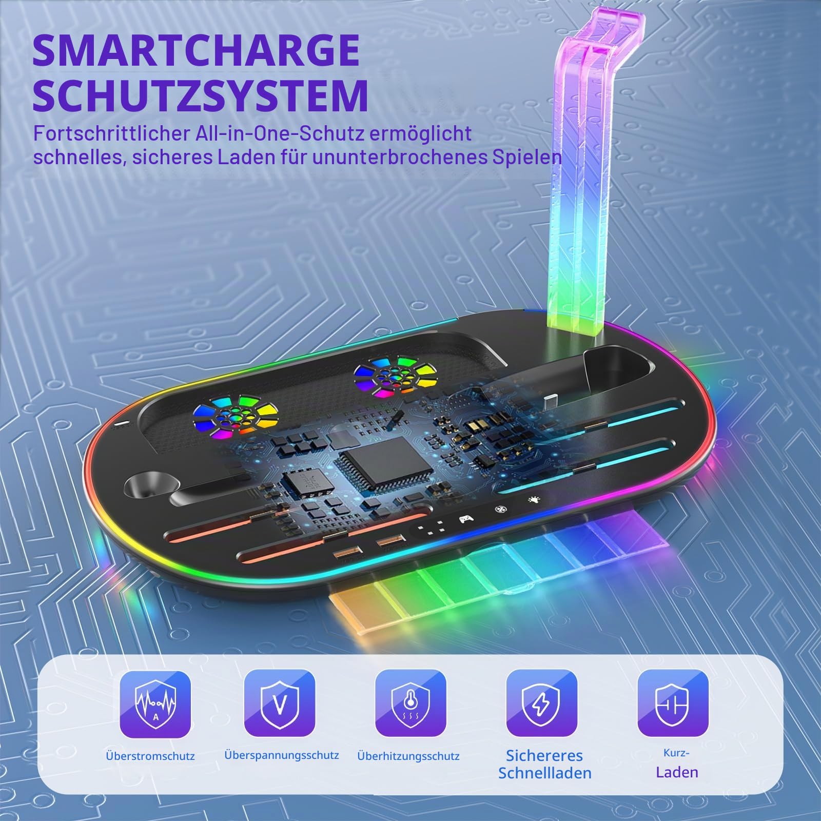Ladestation für Switch 2 mit Lüfter DOBEWINGDELOU Controller-Ladegerät für JoyCons und Pro Dock-Ständer mit RGB-Beleuchtung 2 USB-Anschlüsse 7 Spielkartensteckplätze LED-Anzeigen