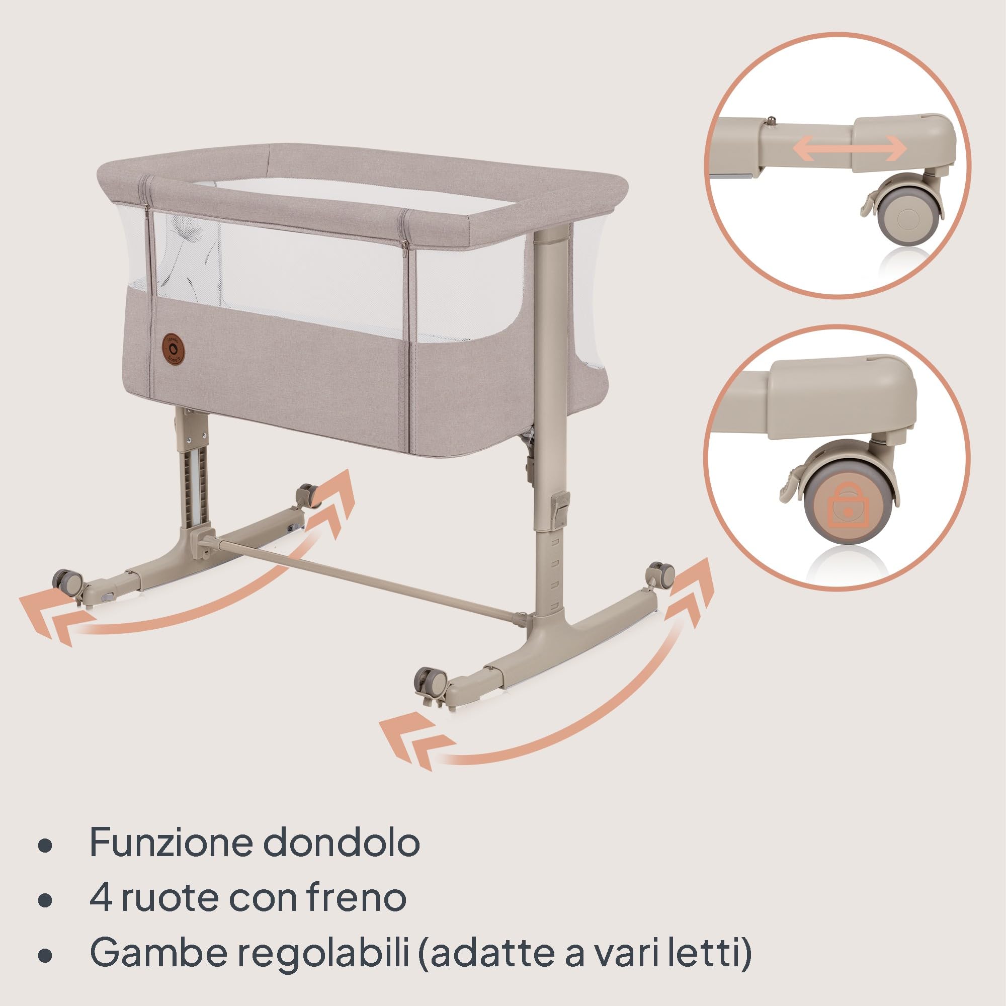 lionelo Aurora 3in1 Culla Co-sleeping e Lettino da viaggio per neonato bambini fino 9kg Regolabile in altezza e Inclinazione Parete aperta rete traspirata Materasso innovativo Zanzariera