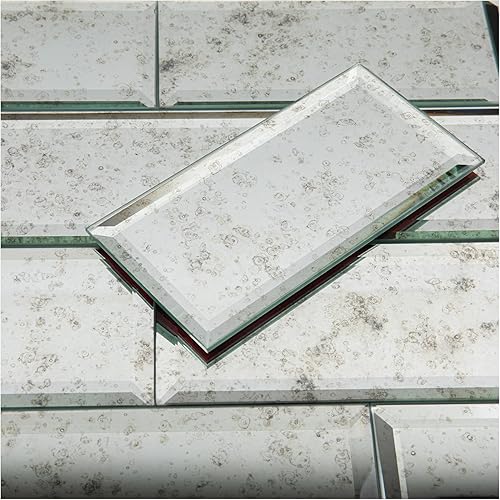 Vista 20 de Lovdeco Azulejo de mosaico de cristal de espejo biselado de 3 pulgadas para despegar y pegar, azulejos de mosaico de cristal plateado para cocina