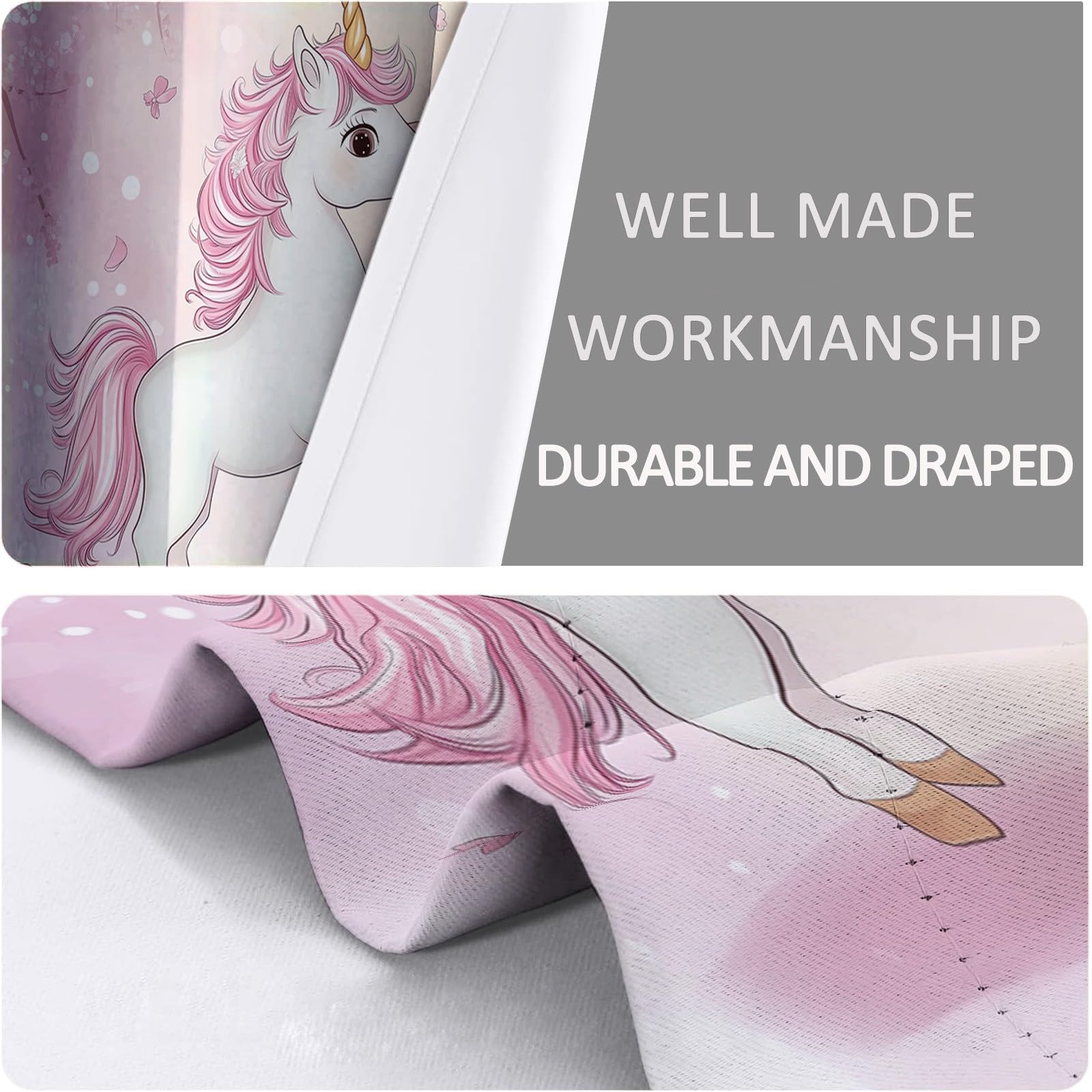 Générique Rideau Occultant Thermique Fille Ballerine De Dessin Animé avec Une Licorne L 140 X H 245 cm Rideau Occultant Opaque imprimés en 3D, Oeillets Lot de 2 Isolant Chambre Enfant