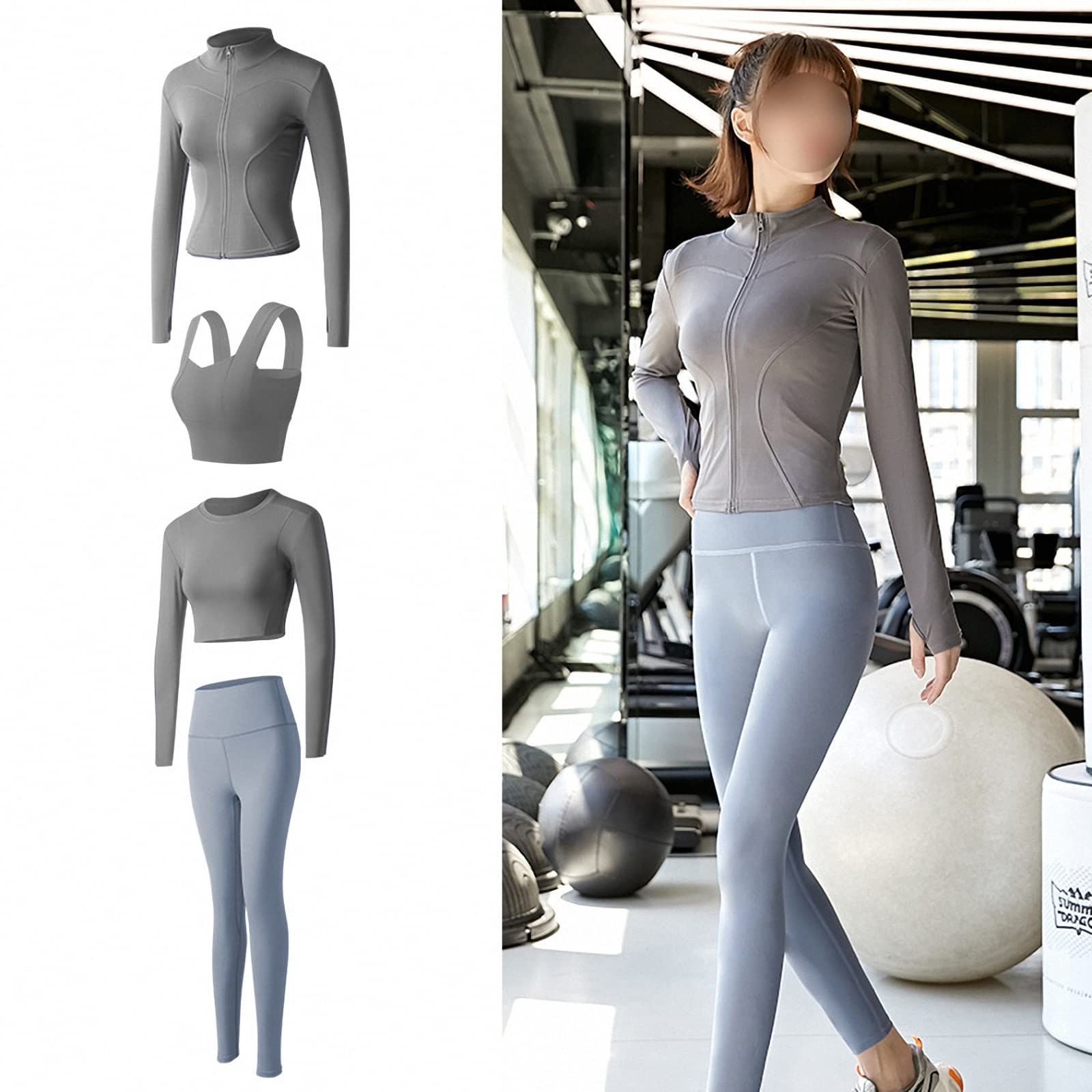 4-częściowy damski zestaw odzieży fitness do jogi, siłownia rano bieganie trening trening legginsy garnitur styl 5, M