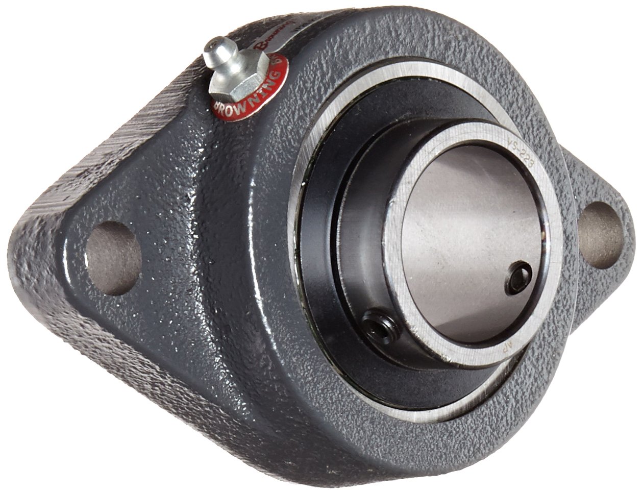 Browning VF2S-223 Normal-Duty Flange Unit, 2 Bolt, Setscrew Lock, Regreasable, Contact and Flinger Seal, Cast Iron, Inch, 1-7/16