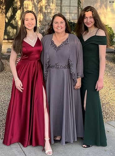 Miniatura 9 de GARDOM Vestidos de noche de gasa de manga larga para mujer, vestidos formales de dos piezas para madre de la novia para boda con chaqueta