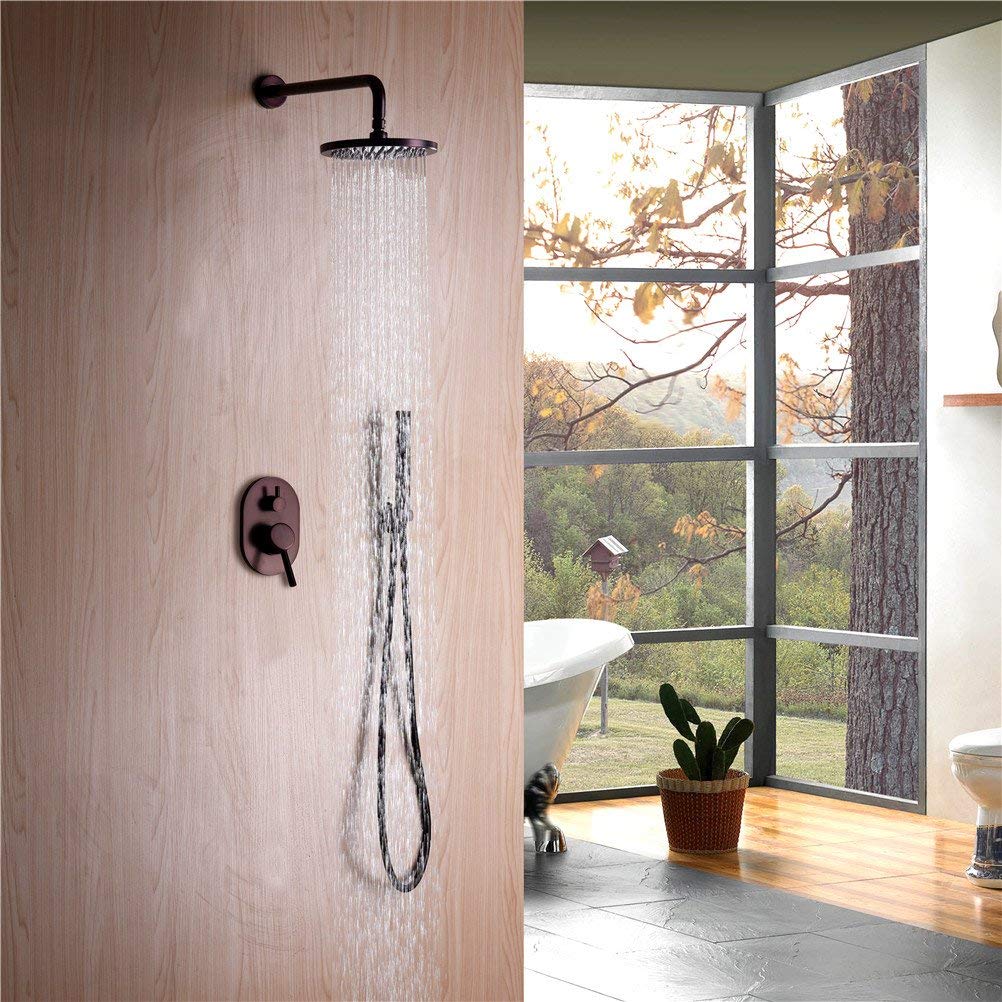 Silted Bronze Orb Concealed With Rain Shower Faucet Contemporary Simple Modern Style Oil-Rubbed Wall Mounted Ceramic Valve Shower Faucet