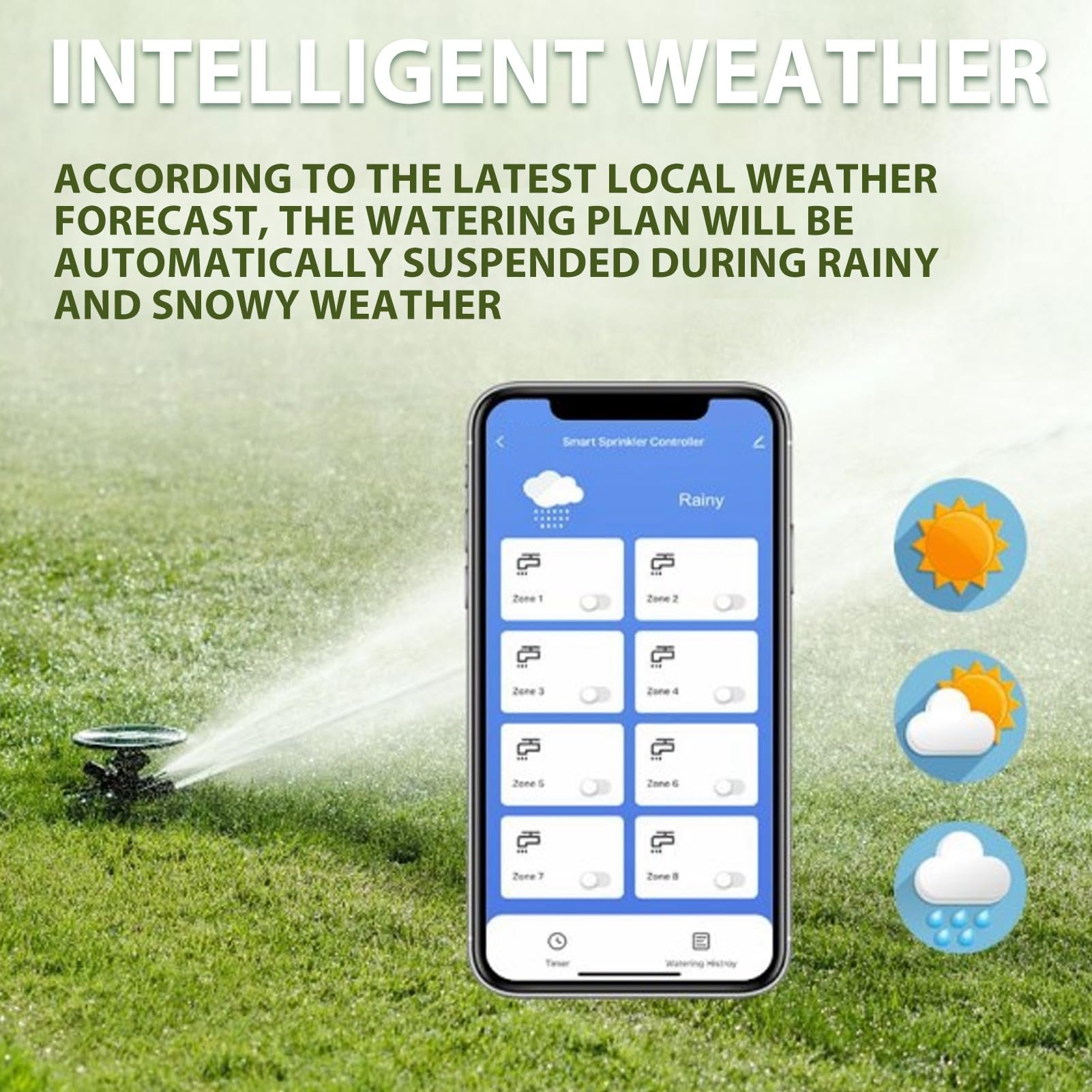 Generic Inteligentny Sterownik Zraszaczy 6-strefowy System Nawadniania Adaptacyjnego WiFi do Ogrodu Trawnikowego w Kolorze Czarnym ABS (wtyczka UE)