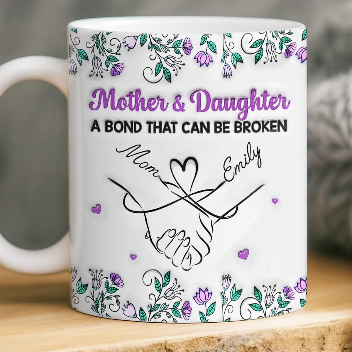 Pawfect House Custom 2D Mug, Personalized Birthday Gifts For Mom, Daughter, A Bond That Can't Be Broken, Mother And Daughter Mug With Names, Mom Gifts For Birthday, Christmas, Ceramic Coffee Cups