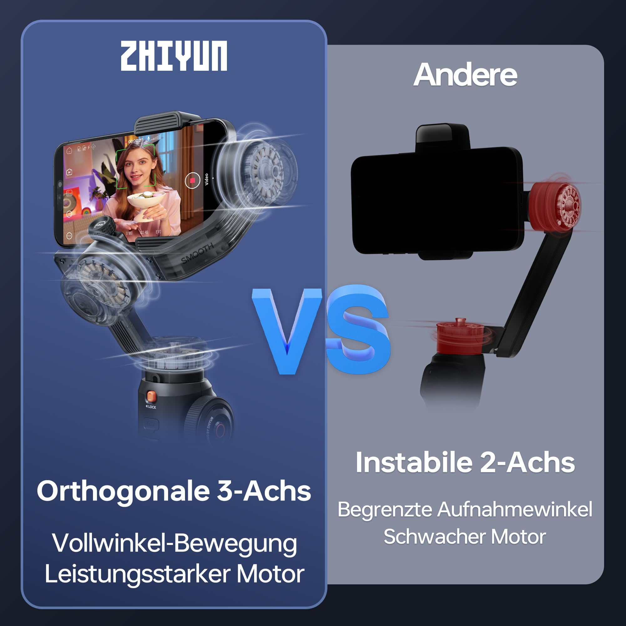 ZHIYUN Smooth-5S AI Pro[Official] AI-gestützter Smartphone Gimbal, Gimbal Stabilisator 3-Achsen, mit Stativ, AI Tracker, Magnetlichter, Handy Stabilisator, für Vlog, YouTube, TikTok
