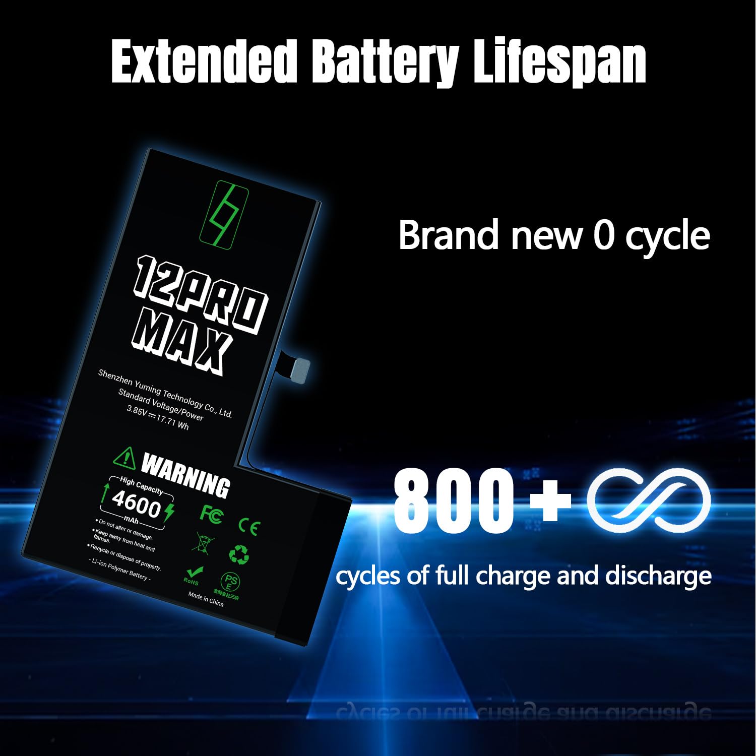 Batteria per iPhone 12 Pro Max, 4600mAh Alta Capacità, Compatibile con A2411 A2412 A2342, 0 Cicli, Kit di Riparazione Completo, Certificato CE/RoHS/FCC