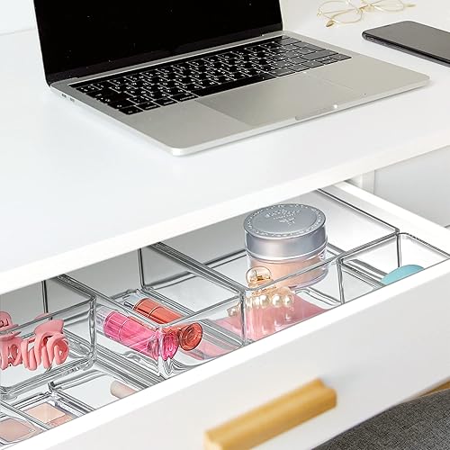 Miniatura 2 de Amazing Abby - QuickSort - Organizadores apilables de plástico (juego de 8 piezas) para tocador y cajón de escritorio, solución de almacenamiento