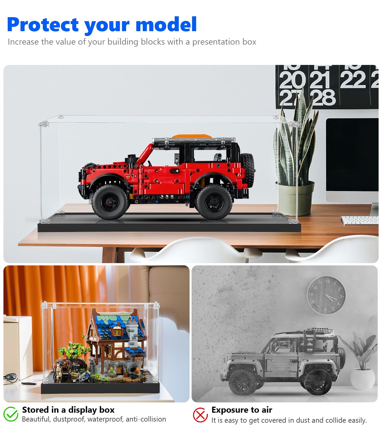 Acryl-Vitrine für Lego Technic Ford Bronco SUV Offroad-Fahrzeug-42213 – Staubdichte Aufbewahrung, Größe: 35X20X15 cm (Nur Display Case, Keine für Lego-Modell inbegriffen)