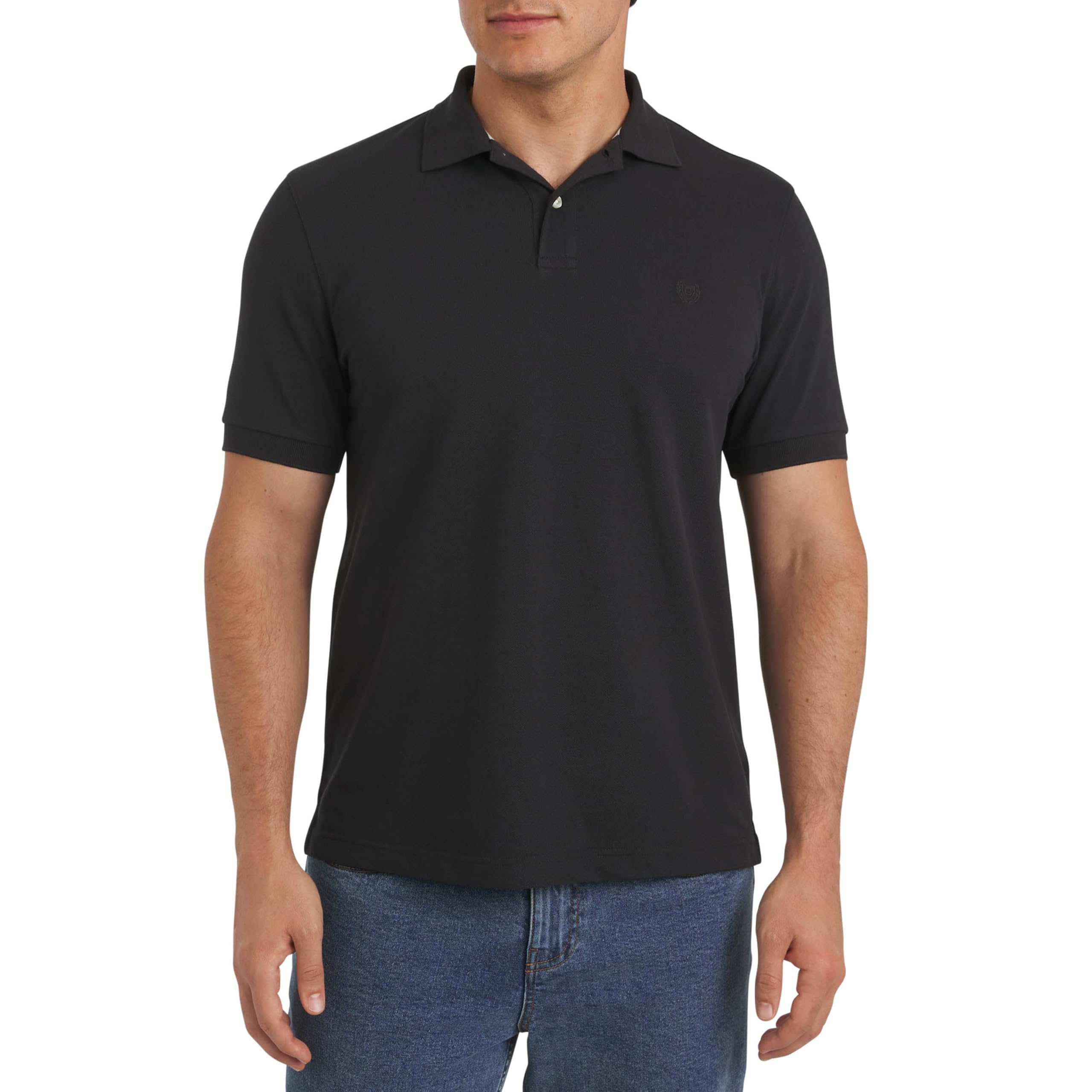 Chaps Men's Everyday Casual Classic Fit Stretch Pique Polo Shirt (S-2XL), American Black, Large