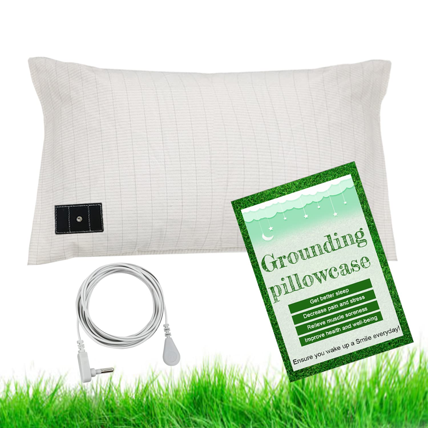 Grounding Pillowcase, Grounding Cover, Silver Conductive Grounded Pillow Case Improves Sleep, Cotton Earth Pillowcases with Rod (Queen/Standard)