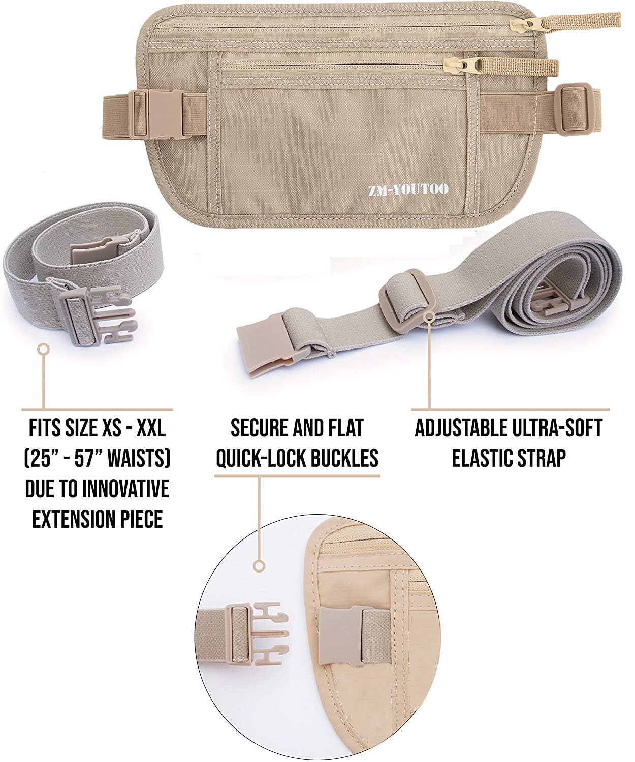 Pas na pieniądze do podróży – ukryta torba podróżna chroni Twoje środki i pieniądze dzięki etui na paszport blokujący RFID, portfel na talię (khaki), Khaki, One Size, Podróżny
