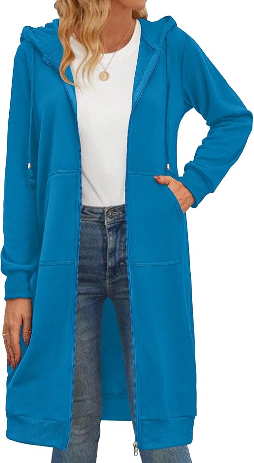 Zeagoo Women's Zip Up Hoodies Oversized Fleece Long Tunic Sweatshirts Casual Long Sleeve 2024 Fall Hoodie Jacket Coat