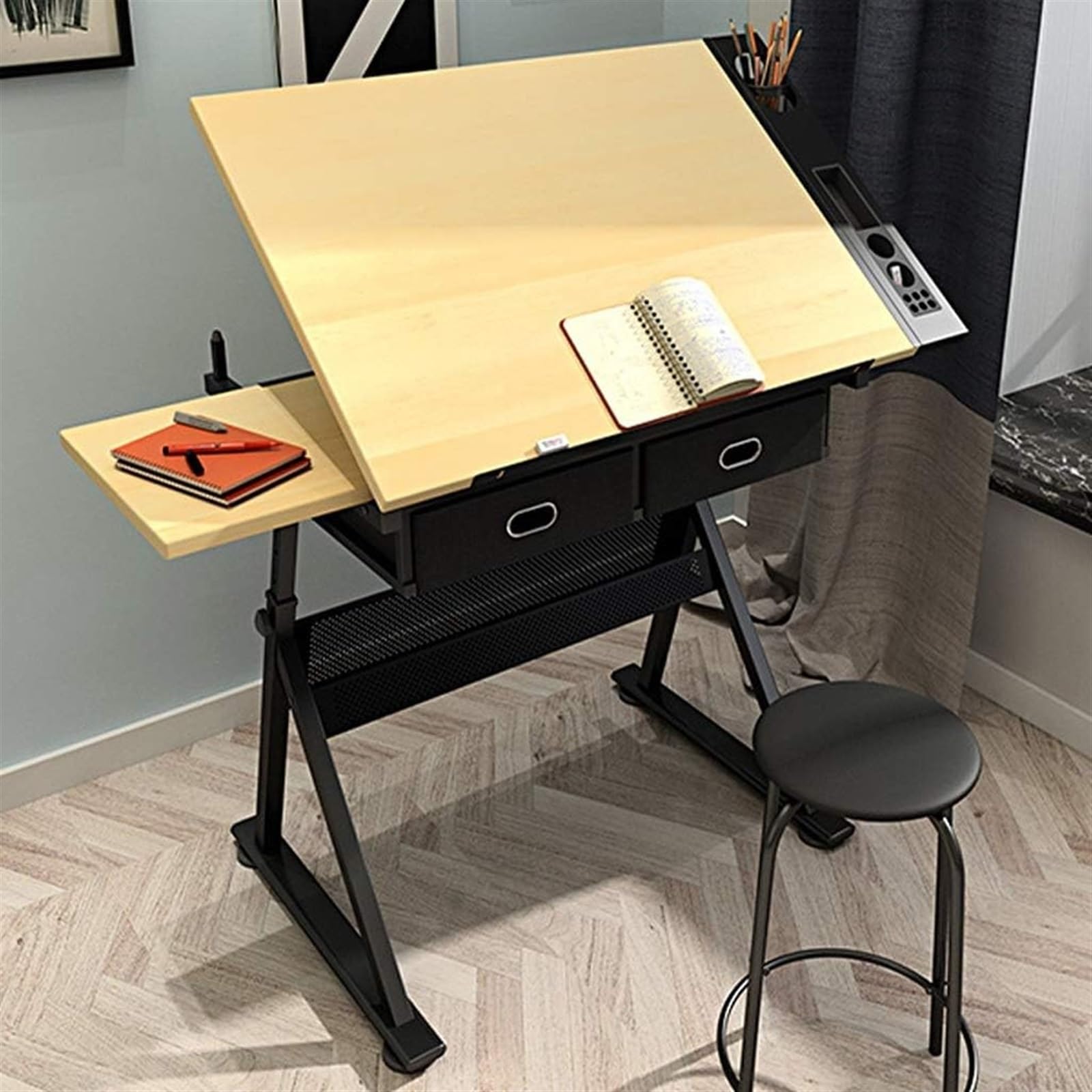 Table à dessin, bureau à dessin avec rangement, bureau d'art inclinable et réglable en hauteur, bureau à dessin en panneau d'érable, pour table de travail, d'étude, de peinture et d'artisana