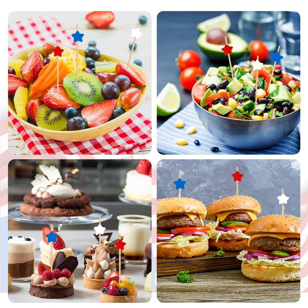 Hhdatc 100 Pcs Red White Blue Star Cocktail Picks Patriotic Toothpicks Decorative Cocktail Sticks For Appetizers Charcuterie And Skewers Fourth Of July Independence Day Decoration Party Supplies - View #4