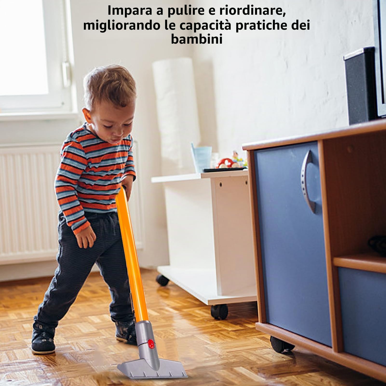 Goolsky Aspirapolvere giocattolo Vacuum 3 in 1 aspirapolvere per bambini che funziona davvero, aspirapolvere senza fili, giocattolo interattivo per bambini