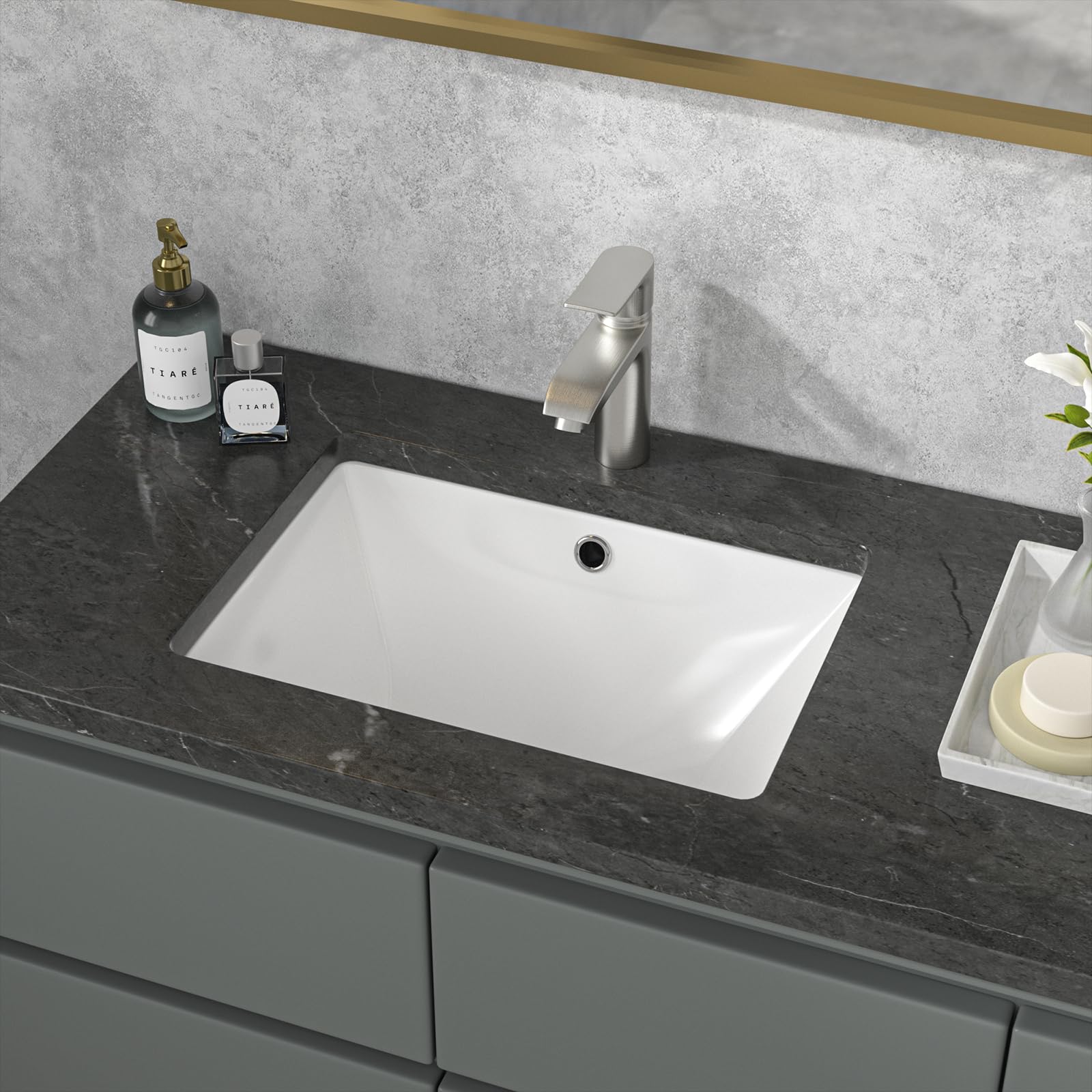 Sarlai Undermount Rectangular Vessel Sink – 21 X 13 Inch Modern White Ceramic Vanity Sink With Overflow, Interior Bowl 18.9 X 11.8 X 4.75 Inch