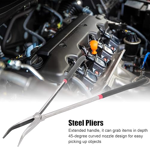 Miniatura 3 de Alicates curvados de 45 grados con mango largo, alicates de punta de aguja de 16 pulgadas de 15.748 in, herramientas artesanales para espacios