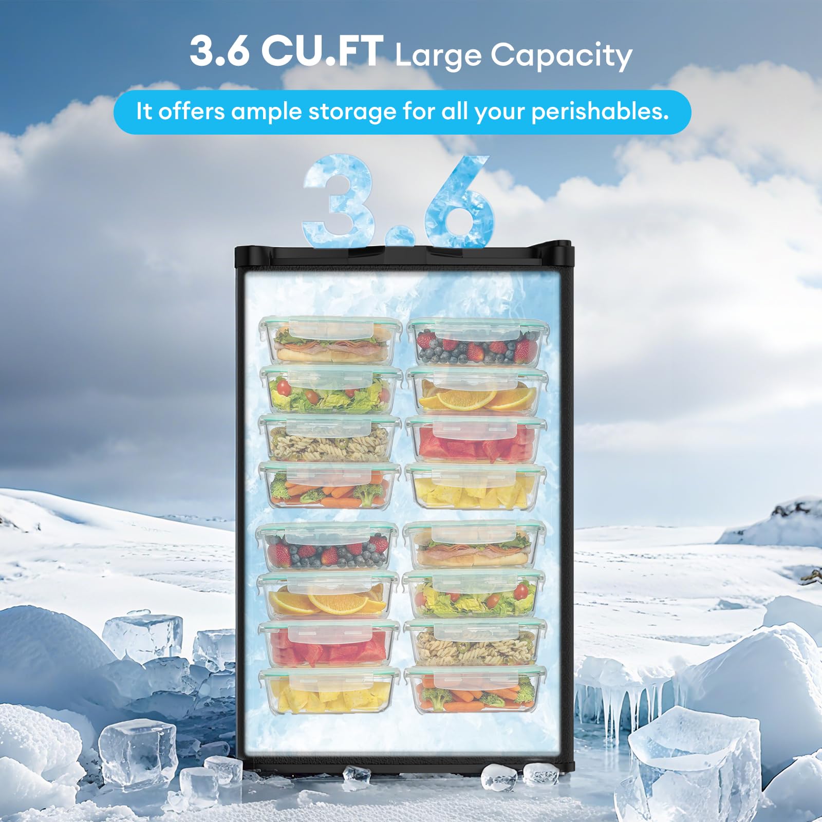 Tabu 3.6 Cu Ft Upright Freezer, Compact Mini Freezer With 7 Adjustable Temperatures & Removable Shelves, Reversible Stainless Steel Door, Freestanding, Black on Fridge.com - View 5