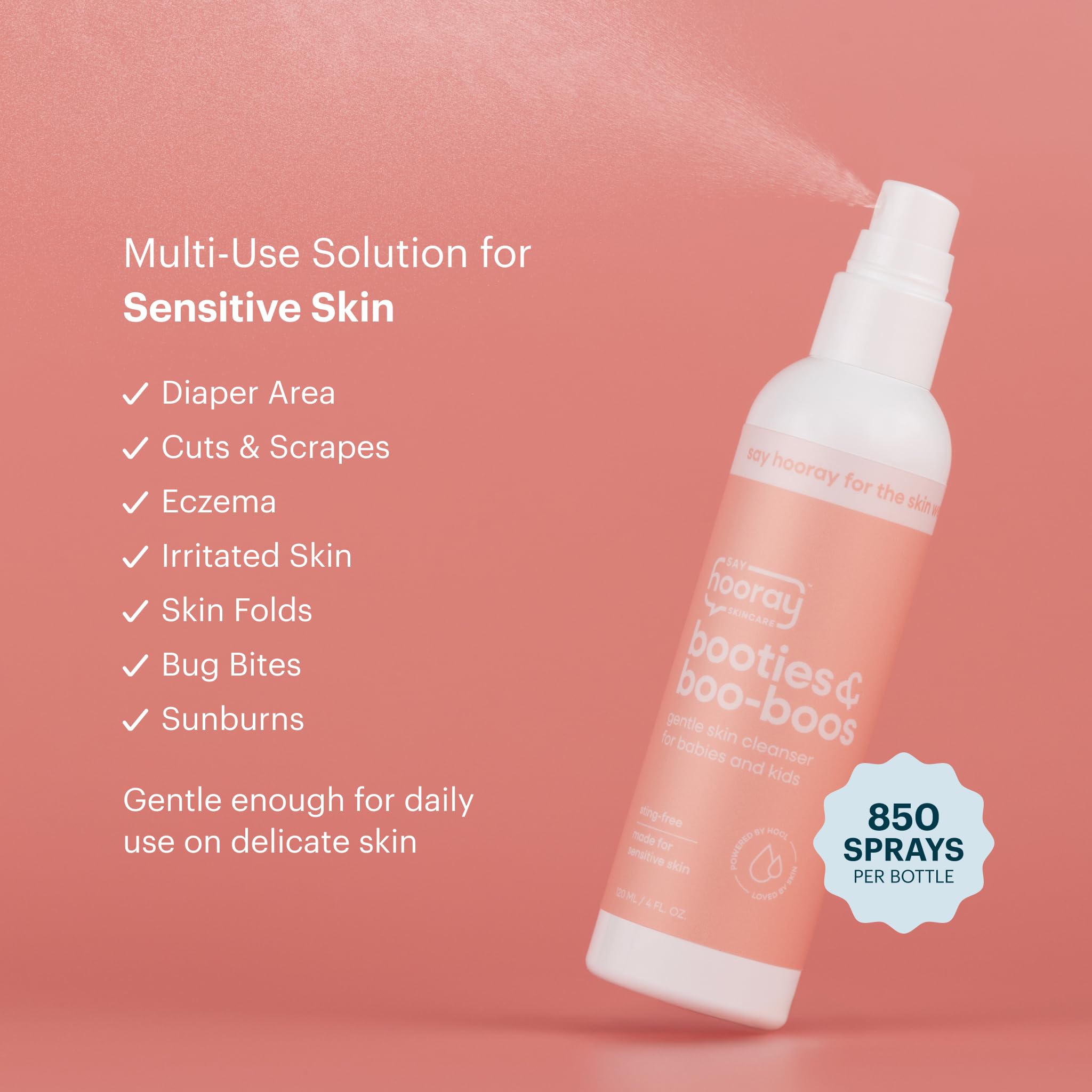 Booties & Boo-Boos Cleansing Spray – No-Sting, Gentle Baby Cleansing Spray for Diaper Care, Irritated Skin & Minor Wounds – Hypochlorous Acid, Mess-Free Spray, Soothes Sensitive Skin, 4 oz