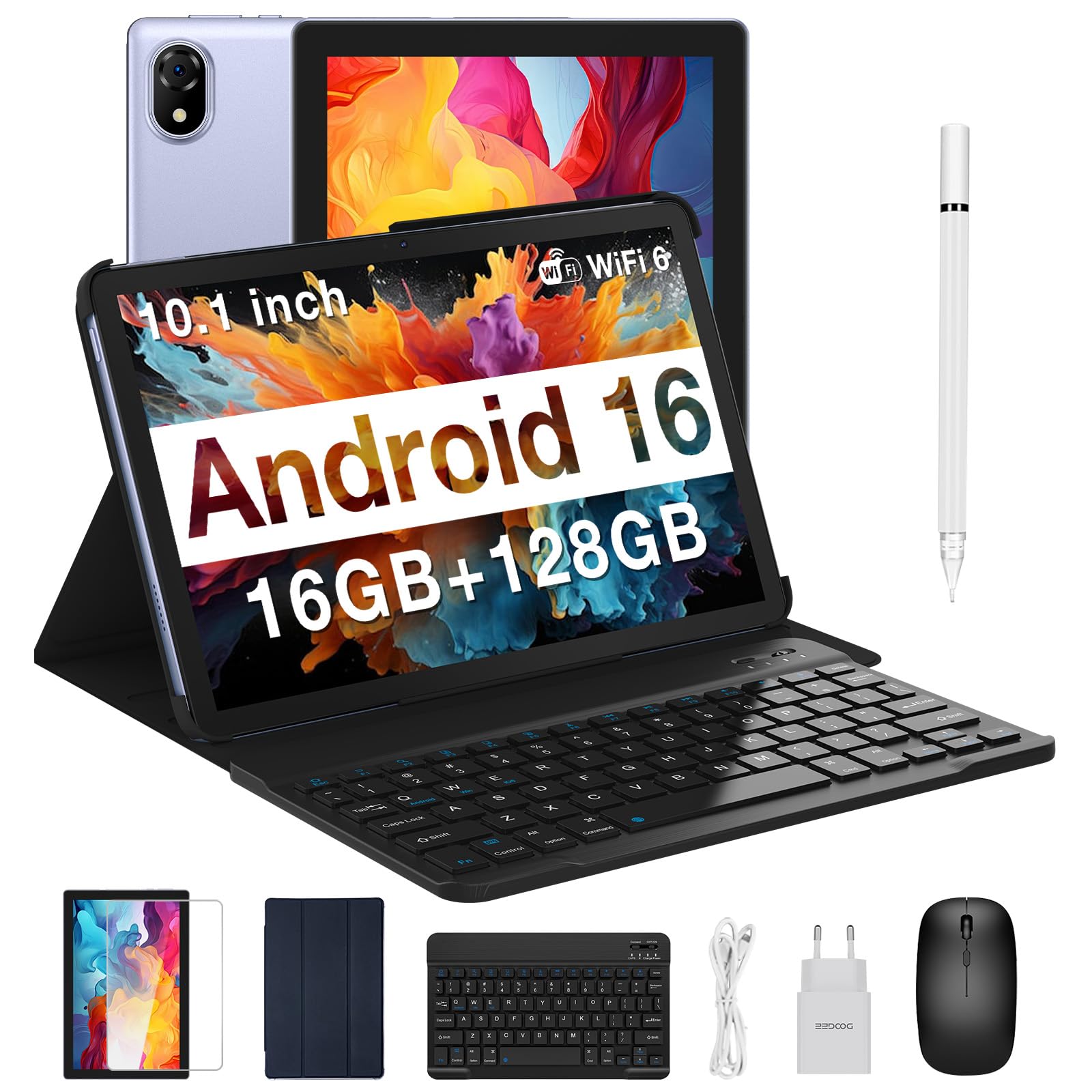 DOOGEE U10 Tablet 10 Pollici, Android 16 Tablet con Tastiera, 16GB RAM+128GB ROM (TF 2TB), WiFi 6, Widevine L1/5060mAh/8MP+5MP/BT5.0, Tablets con con Custodia, Mouse e Penna, Viola