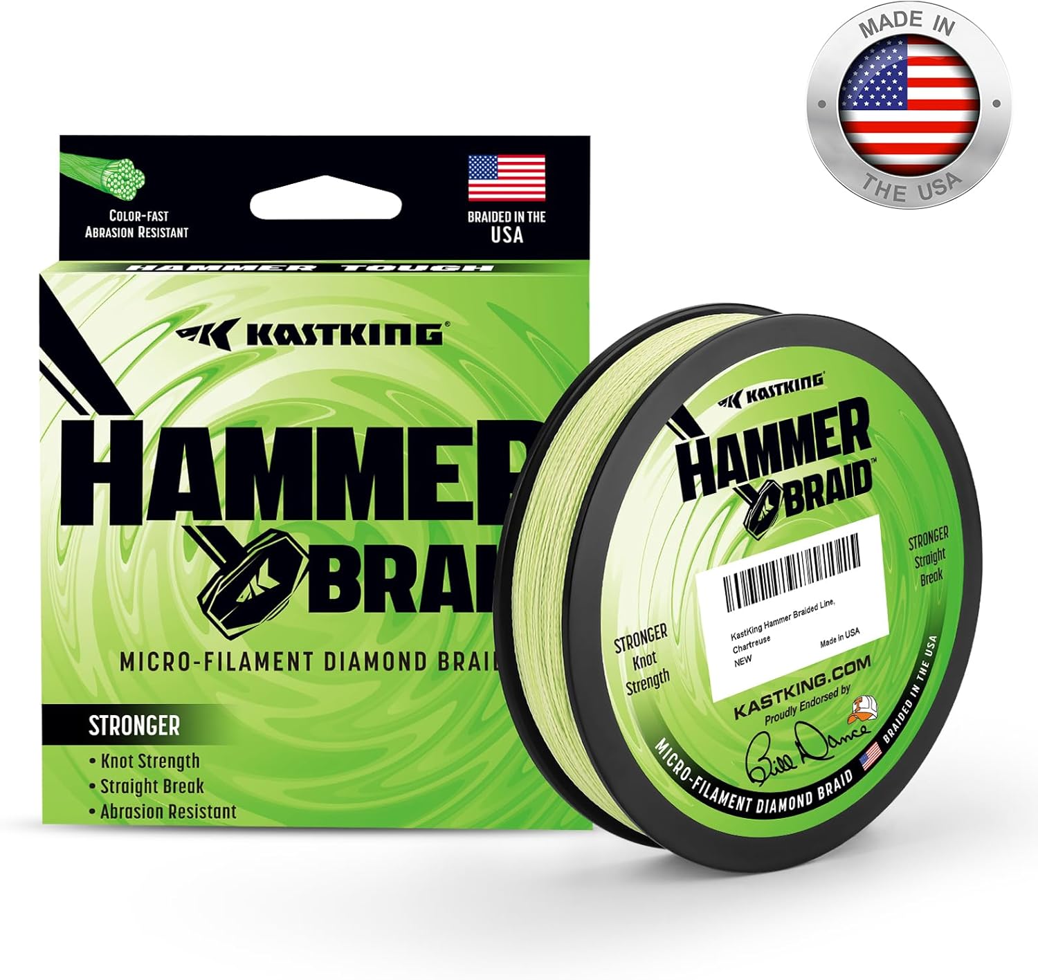 KastKing Hammer Braid Fishing Line - Abrasion Resistant Braided Line, Made in The USA, Thin Diameter Superline, Line Endorsed by Bill Dance, Tighter Diamond Braid, Zero Stretch, More Color Fast