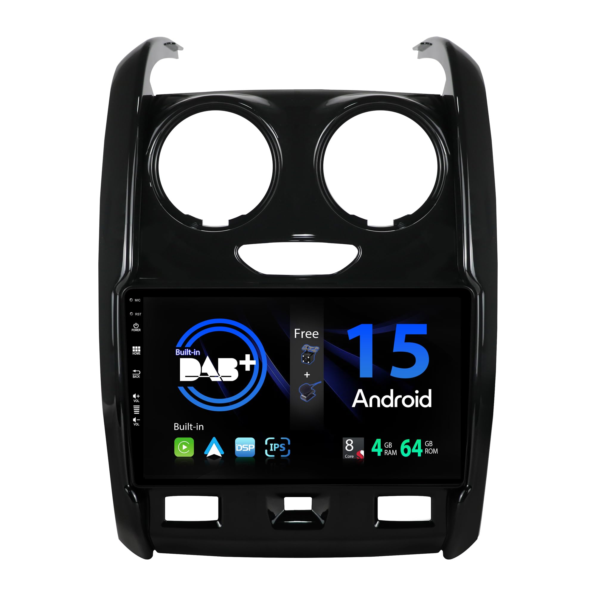 SXAUTO Android 15 -[Built-in DAB]- IPS Autoradio für Renault Duster (2015-2017) - Eingebaut Carplay/Android Auto - Kamera + MIC - 4G+64G - 360-CAM Lenkradsteuerung Fast-Boot WiFi DSP - 2 Din 9 Zoll