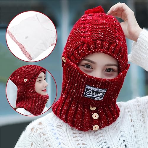 Miniatura 4 de 2 en 1 para mujer, bufanda de punto, sombrero elástico cálido de invierno con protectores de oídos, gorra integrada a prueba de viento para
