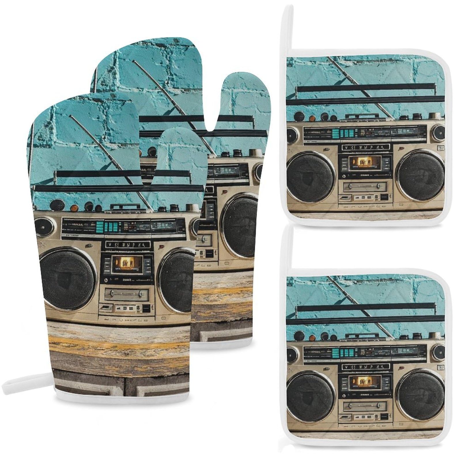 Gants de cuisine pour pâtisserie et barbecue au motif boombox : l'accessoire idéal des repas de fête