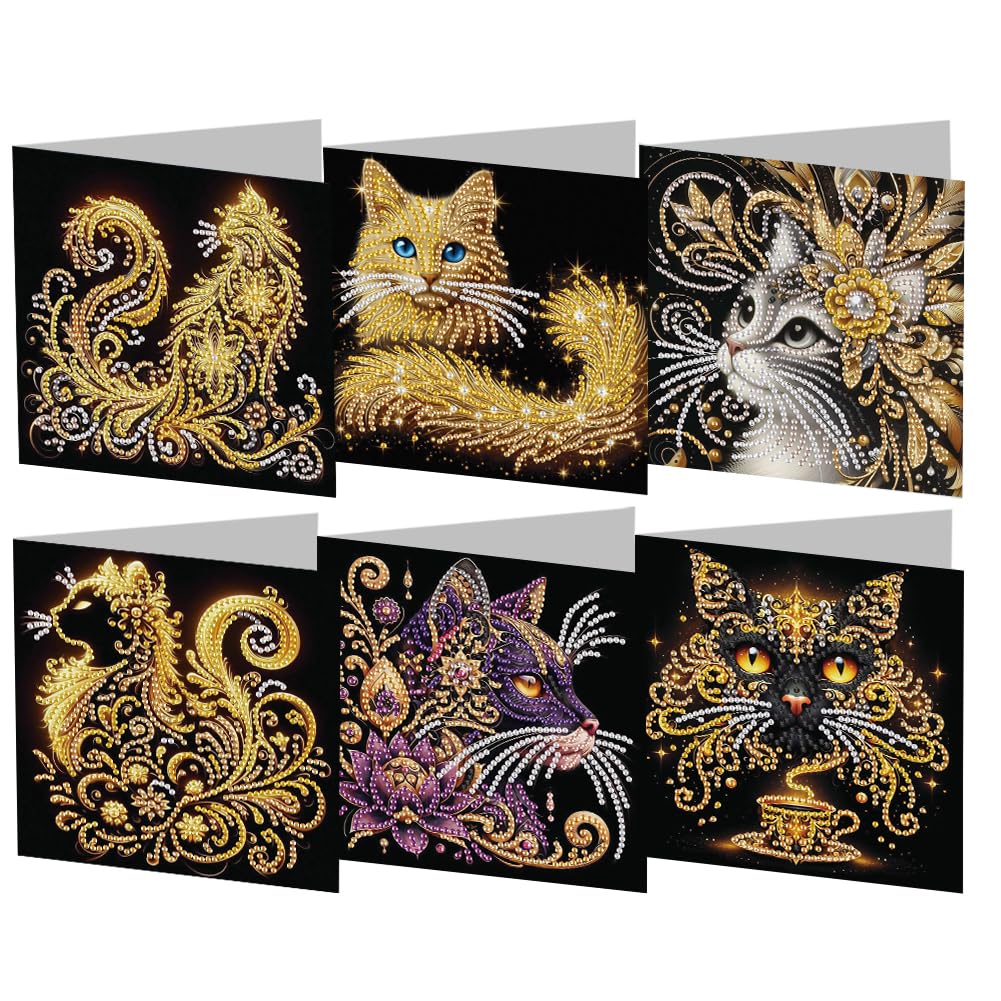 Aodejoy 07 6 Pcs Diamond Painting Greeting Cards Handmade 5D Rhinestone Arts Greetings Birthday Card 5D Rhinestone Embroidery Art Cards Kits Arts Crafts For Birthday Blessing And Wishes