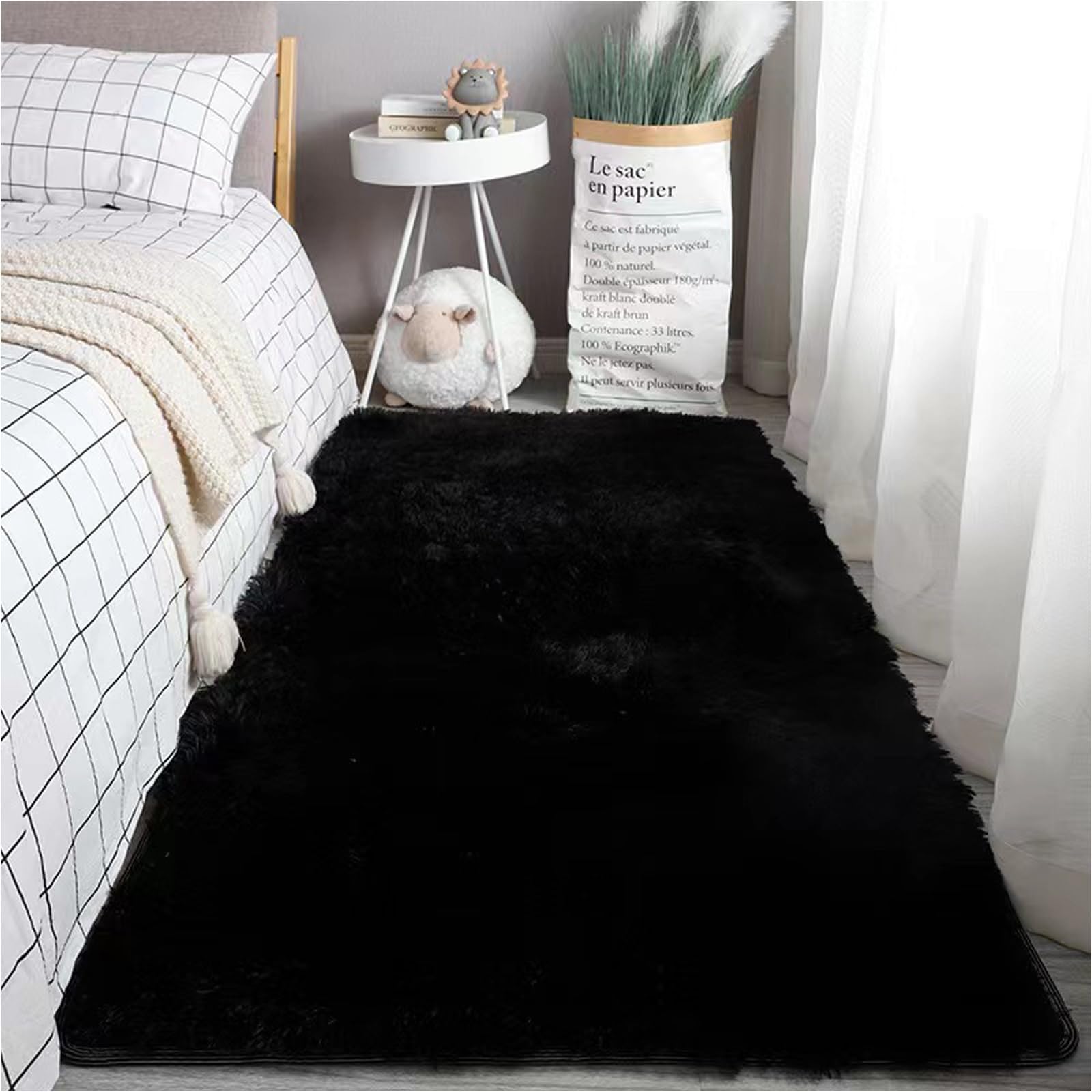 Tapis salon modern grand couloir et séjour ambiance feutrée noir