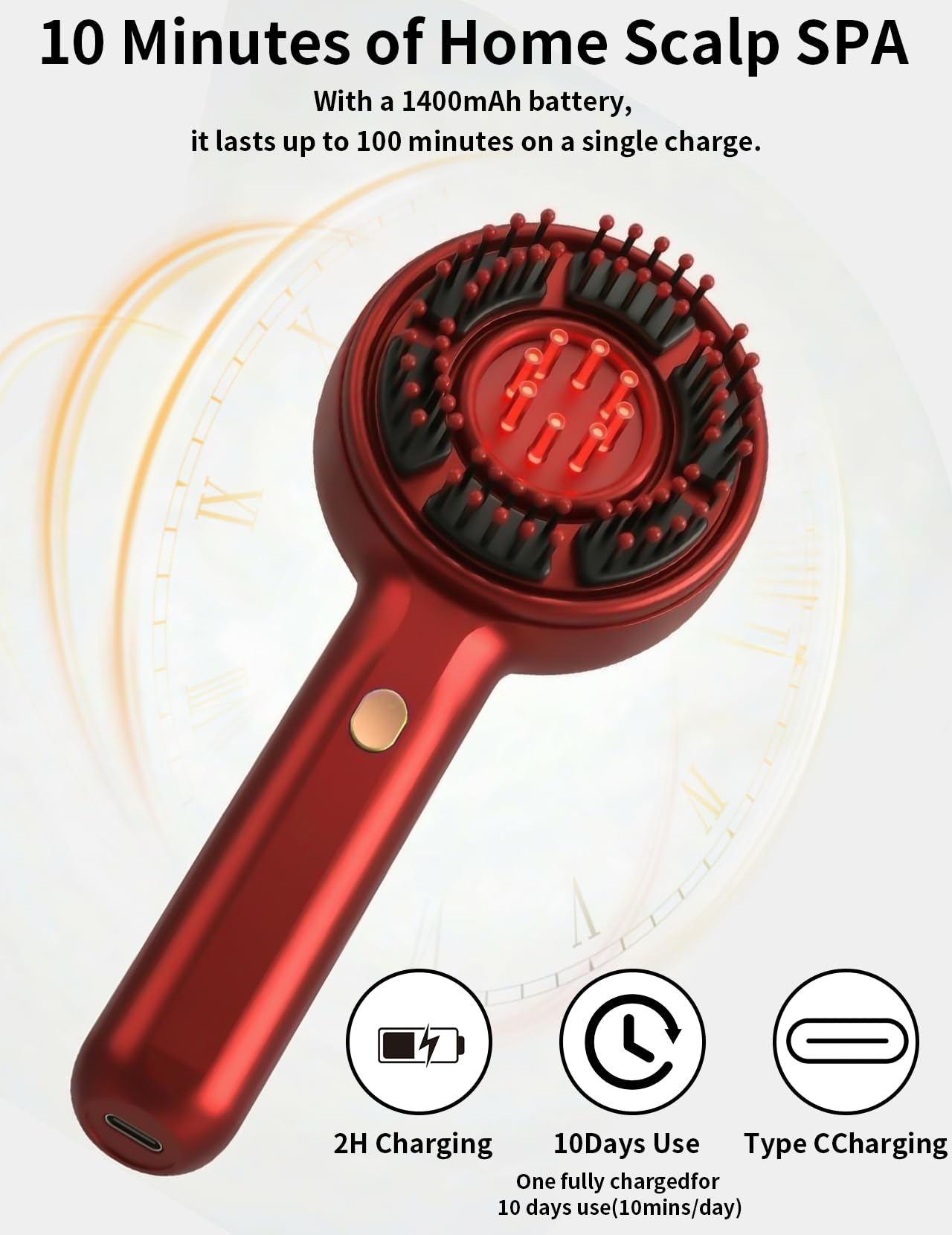 Kopfmassagegerät, 2 in 1 Kopfhaut Massagebürste Elektrisch mit Haaröl-Applikator, Rotlicht Kopfmassage Bürste Elektrisch, 3 Modi zur Massage und Kopfhautpflege (Rot)