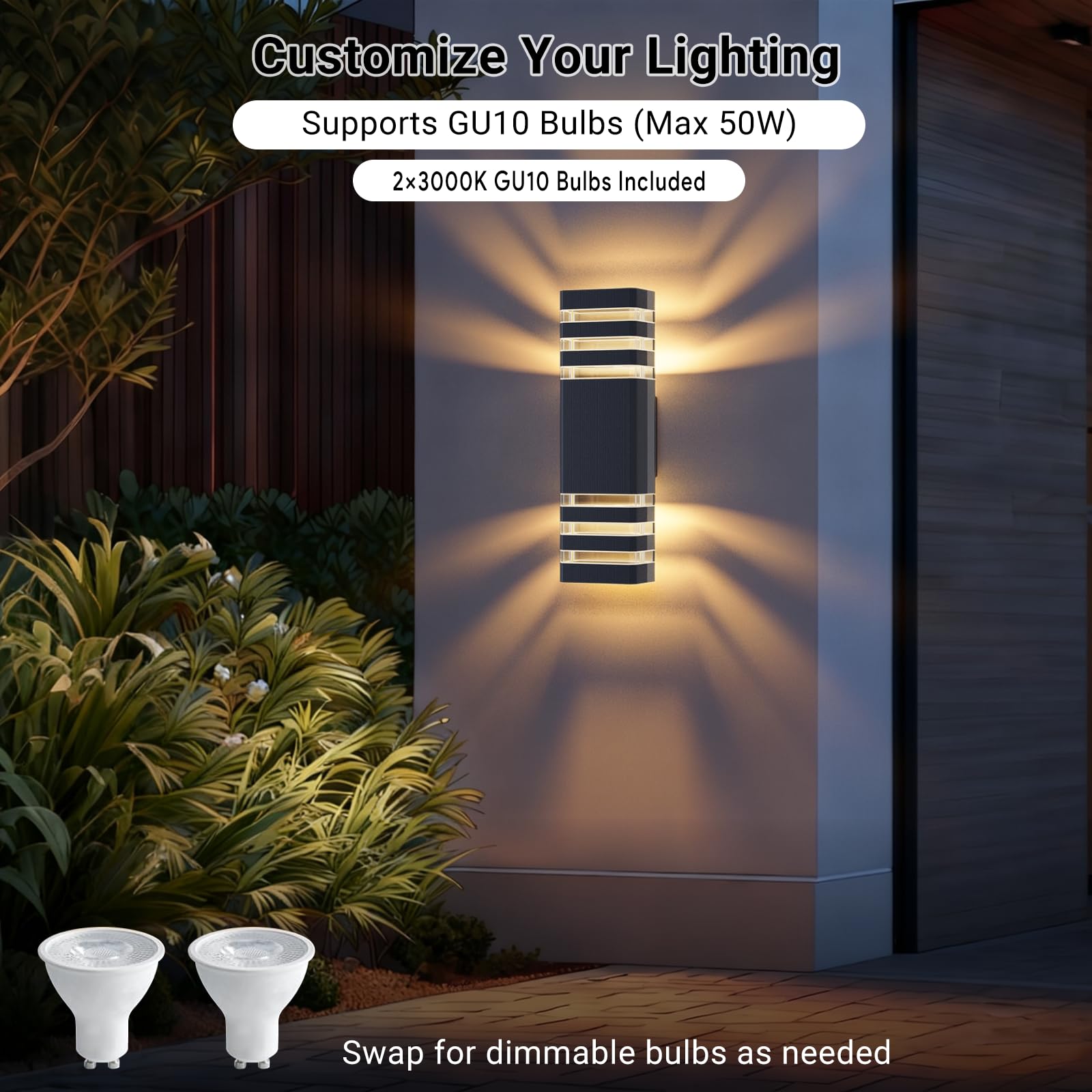 Klighten 2PCS Außenlampe Aussenlampe Wand,IP65 Außenleuchte Außenwandleuchte GU10 Up Down 3000K,LED Wandleuchte Wandlampe aussen -Aussenleuchte Außenbeleuchtung Garage & Korridor|Anthrazit